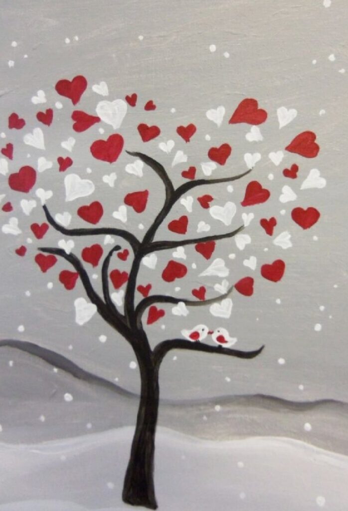 learn how to create the heart tree painting at Art at the Lake